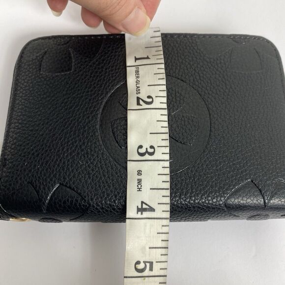 Women’s Fashion Wallet Black Four Clover Embossed 6” Wallet Gold Zip NEW - Picture 8 of 8